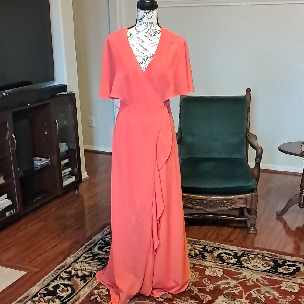 Halston Elegant Coral Wrap Dress XS